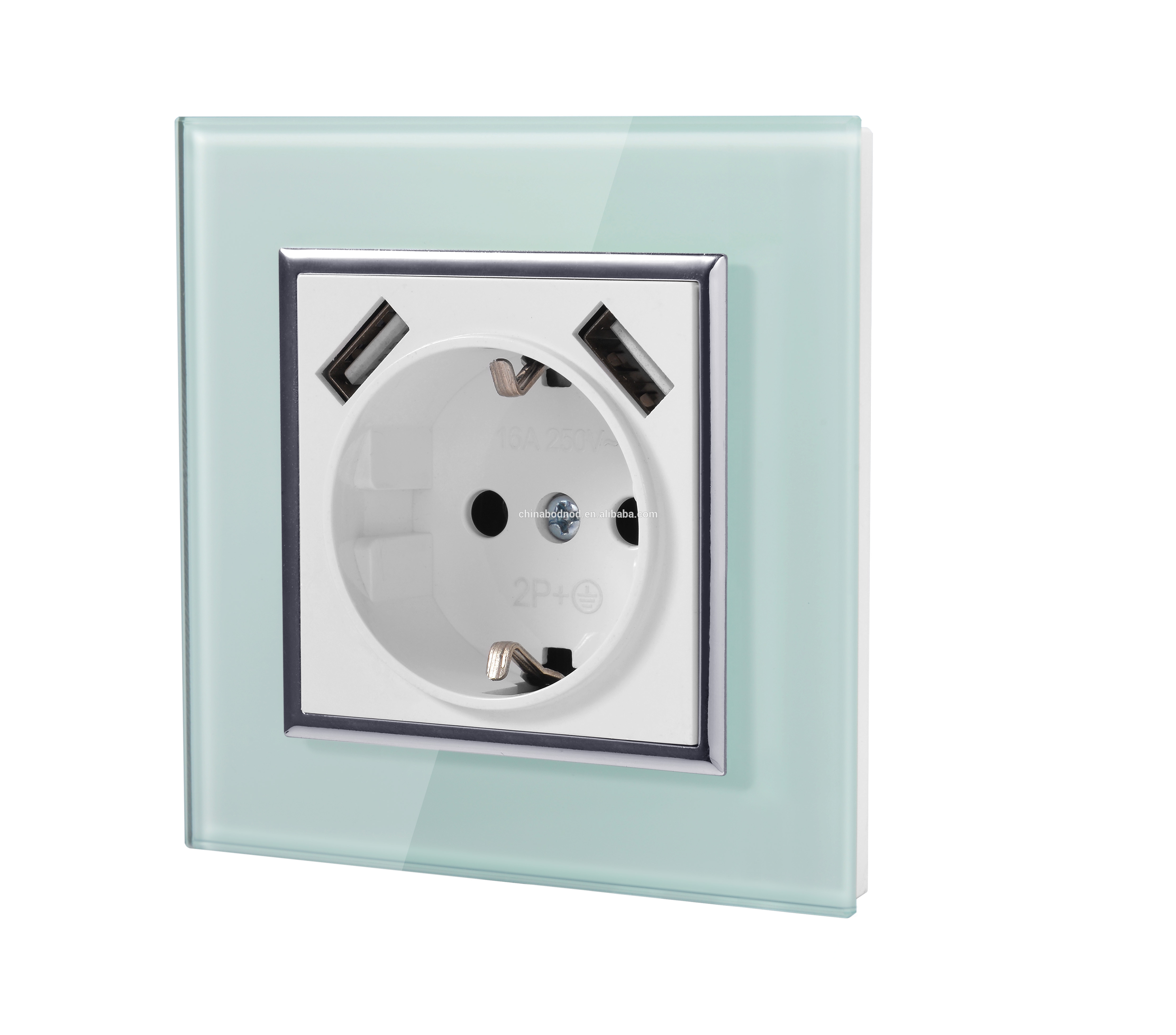 Wholesale glass wall socket with 2 usb port 220V