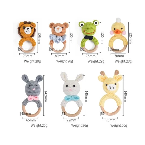 Wholesale Handmade Customized Crochet Beech Wooden Teether Ring Baby Teething Toy Natural Wooden Teether Ring