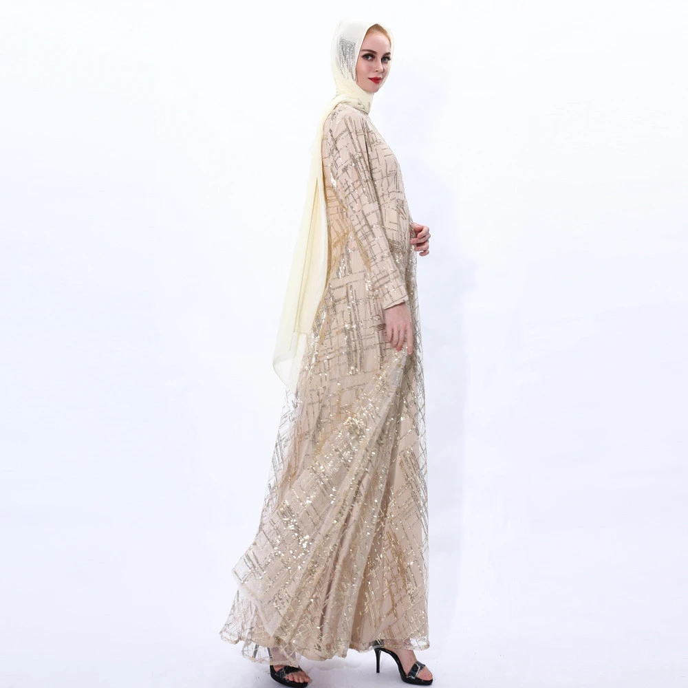 Wholesale Islamic Clothing abaya Sequined Long Sleeve Muslim Dress Women