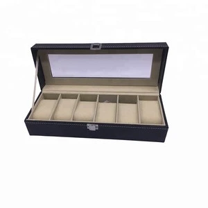 Wholesale Luxury Watches Display Cases Handmade Leather Watch Box 6 Slot With Window