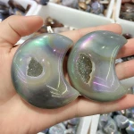 Wholesale natural angel aura crystal agate geode stars folk crafts geode agate star and agate moon for gifts