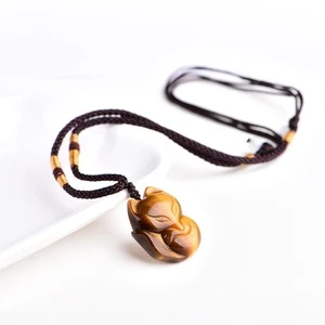 Wholesale Natural Yellow Tiger Eye stone Carving fox pendant Blessing Lucky pendants fashion Jewelry