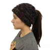 Wholesale Winter Soft Oversized Ponytail Knitted Womens Beanie Solid Ribbed Hats Cap