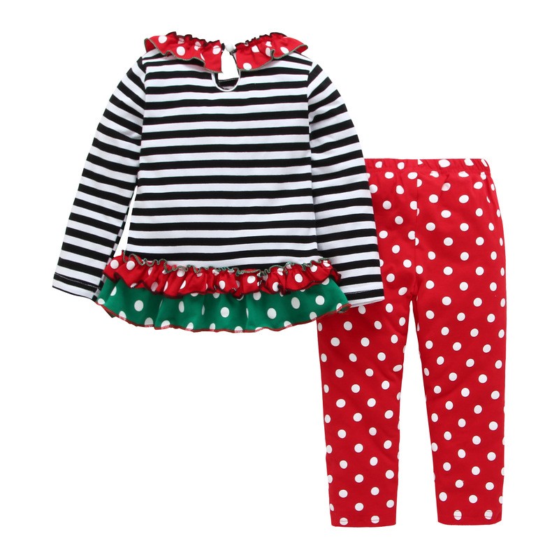 wholesale Xmas Baby clothing Set Infant Baby Girl Kid Christmas stripe Top long pants 2Pcs outfit set for Christmas