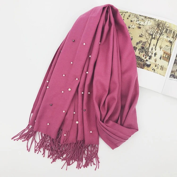 Wholesalenew pashmina with pearls fashion women beaded cashmere scarf