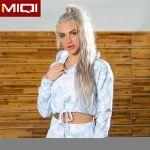 Women Fitness White Printed Long Sleeve Crop Top Custom Yoga Short Set Hoodie Athletic Hoodie Wholesale