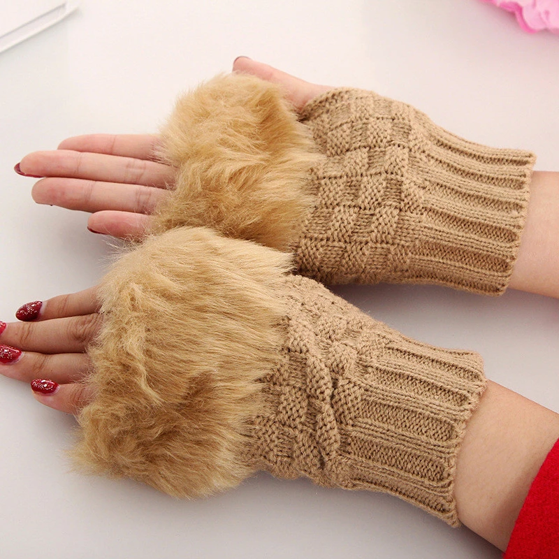 Women Gloves Stylish Hand Warmer Winter Gloves Women Arm Crochet Knitting Faux Wool Mitten Warm Fingerless Gloves Gants Femme