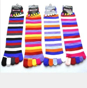 Womens cotton Striped belowThe Knee Toe Socks - Multi-colour