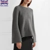 Womens pure cashmere knitted oversized trumpet long sleeves crew neck sweaters