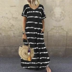 Womens V Neck Tie Dye Casual T-Shirt Tunic Nightgown Sleepshirts Dress with Pockets