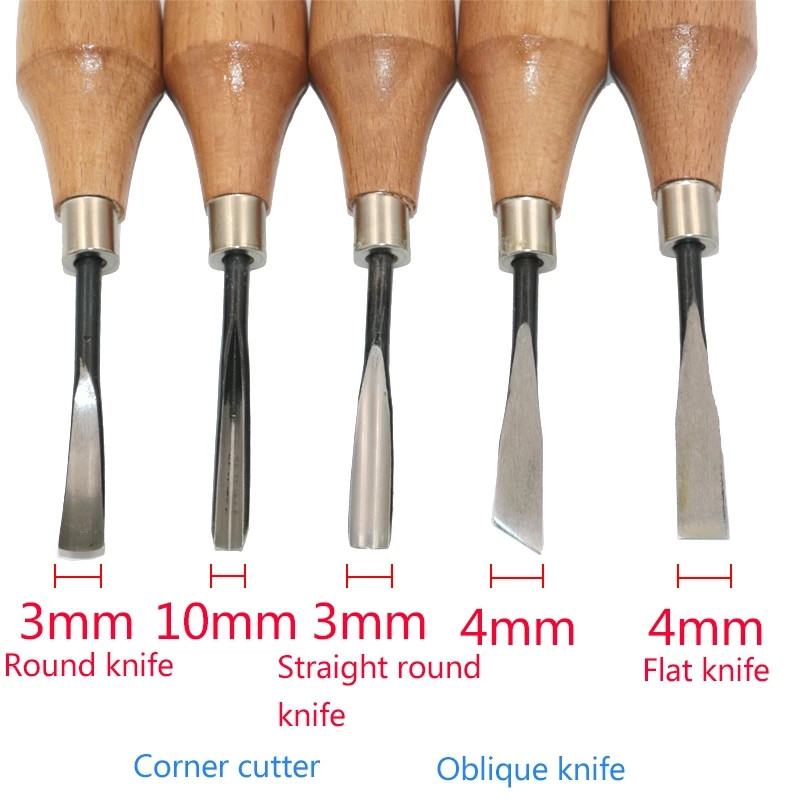ByoBLu 5 pz/Set Intaglio del Legno Scalpelli Set Coltello Butt/Angolo/Skew/Rotondo/Arco Intaglio in Legno Lavorazione del Legno Mestiere Strumento Mano Fai da Te