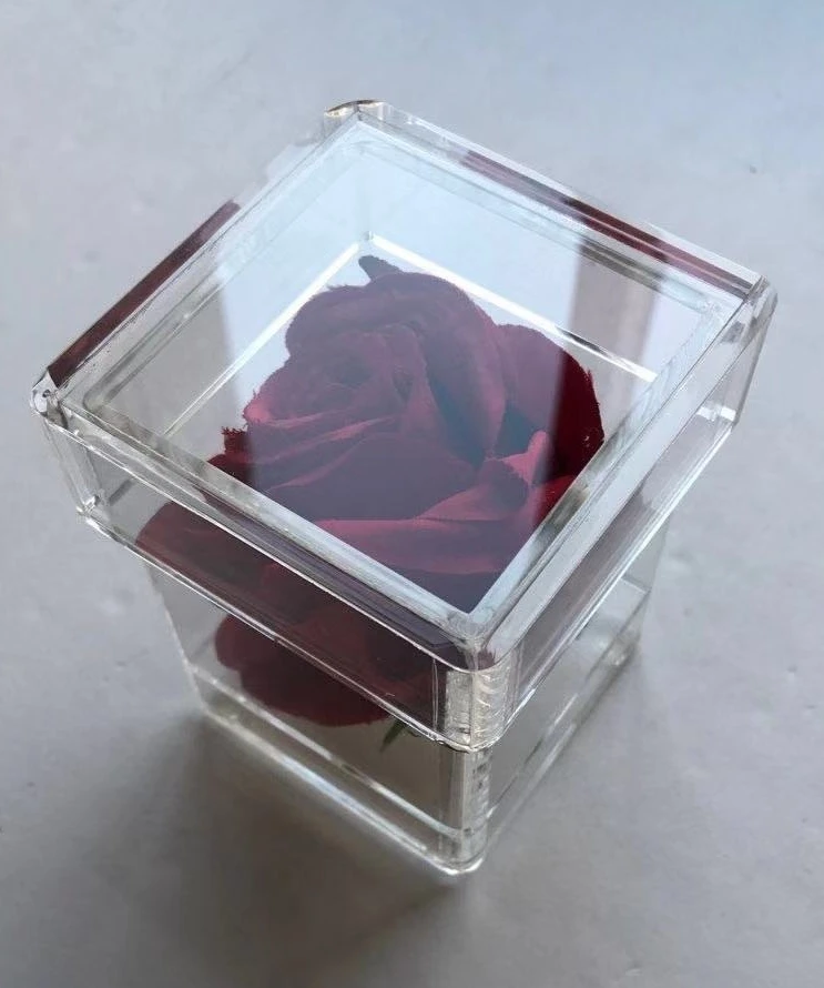 Yageli High Clear Acrylic Gift Single Rose Box Plexi Flower Stand with Drawer