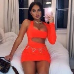 yh1396  one shoulder bodycon women clothes hollow out elegant night club party dress