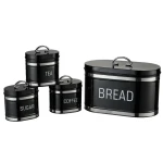 Retro 4pc bread bin & canister set with chrome stripes