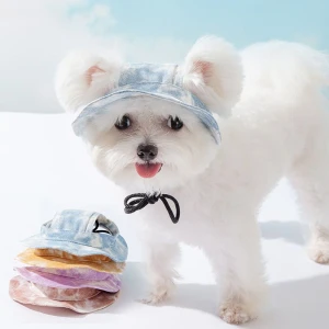 summer bucket hat dog dew ears adjustable breathable sunscreen sunshade small pet hat