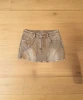 Huating Women's Brown Washed Denim Mini Skirt with Chain HT