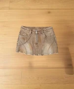 Huating Women's Brown Washed Denim Mini Skirt with Chain HT