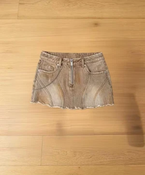 Huating Women's Brown Washed Denim Mini Skirt with Chain HT