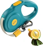 Retractable Dog Leash for Small & Medium Dogs, Sturdy Heavy-Duty Nylon Tape with Secure Locking Carabiner & Poop Bag Ho