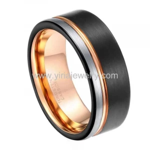 8mm rose gold and black tungsten carbide wedding rings for men