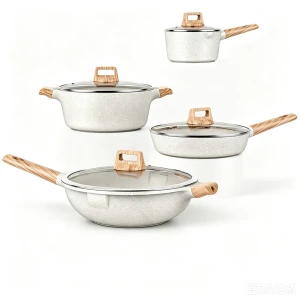Suerma White Marble Non-stick Cookware Set 4 Pcs, Induction Compatible Granite Cooking Pan Set