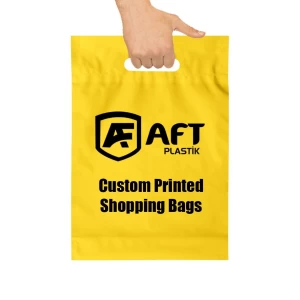 Plastic Die Cut Shopping Handle Bag Custom Printing Logo Design Color Size Thickness HDPE LDPE