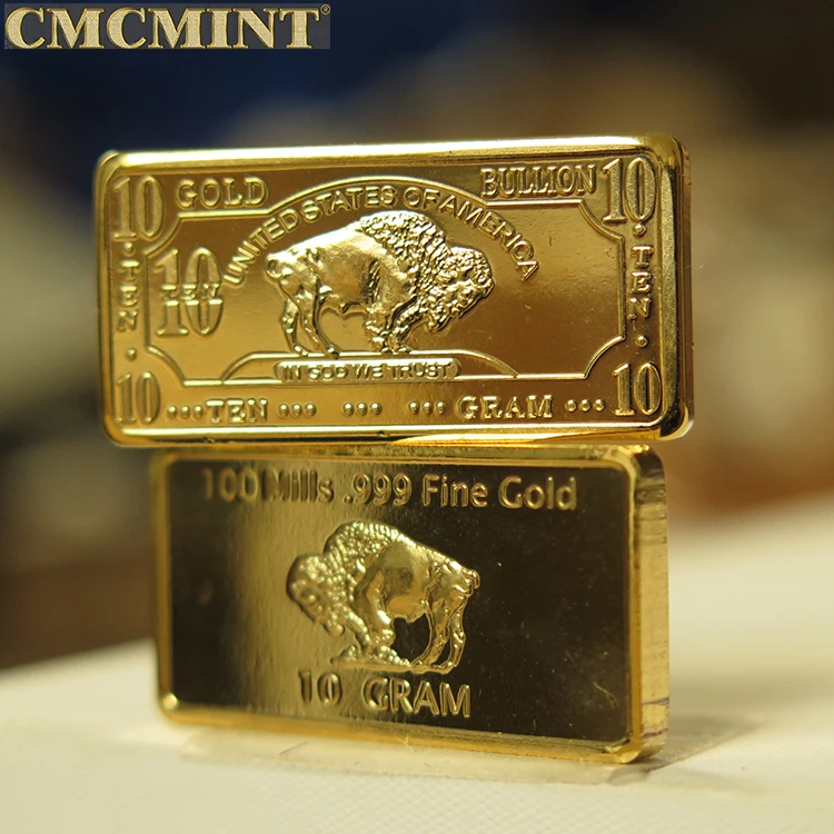10 Gram 24k gold plated brass buffalo bar C26