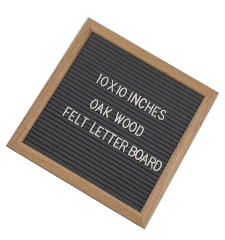 10 x 10 Inches Gray Oak Solid Wooden Message Felt Letter Board