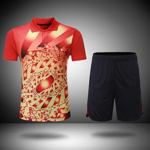 100% polyester sport tennis sets wholesale custom printing men tennis polo shirts netball shorts