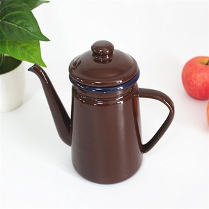 1.1 L retro thickening enamel Stove Top coffee pot kettle milk tea pot cold kettle with handle in white red and coffee color