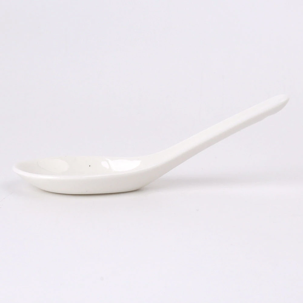 12.8cm White Color Glazed Ceramic Porcelain Personalized Soup Service Spoon