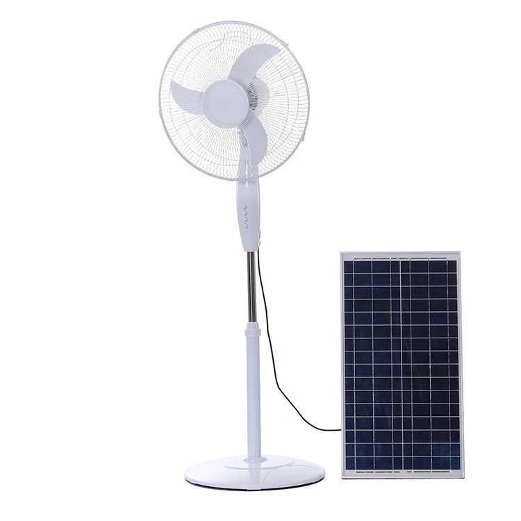 16 inch solar powered rechargeable emergency light stand fan