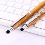 2 in 1custom lettering logo touch screen signature ballpoint pen wooden business signature pen bamboo gift pen