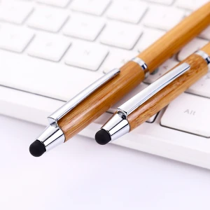 2 in 1custom lettering logo touch screen signature ballpoint pen wooden business signature pen bamboo gift pen