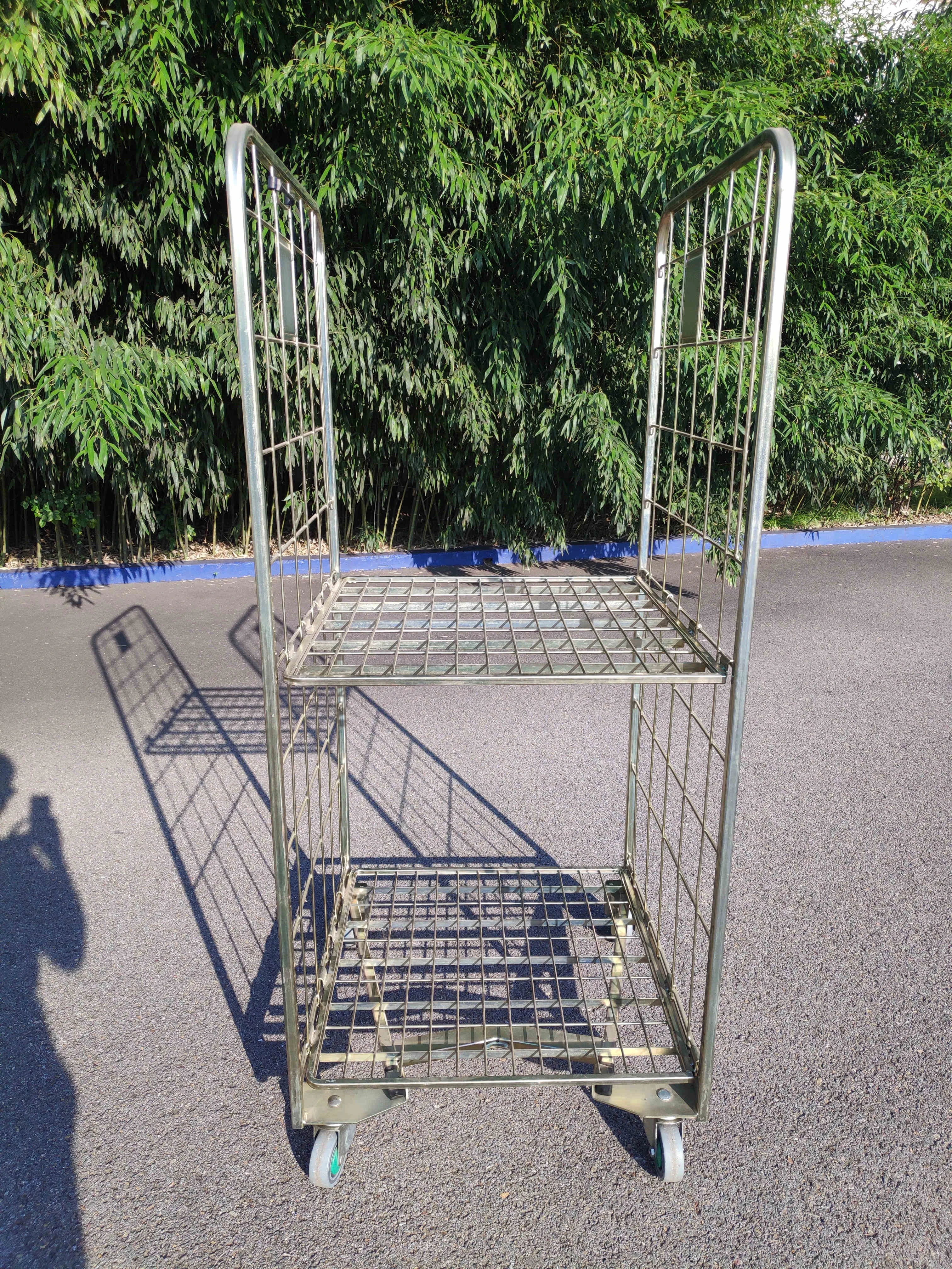 2 sided foldable galvanized cargo storage roll cage container collapsible nestable wire mesh rolling cart metal pallet trolley