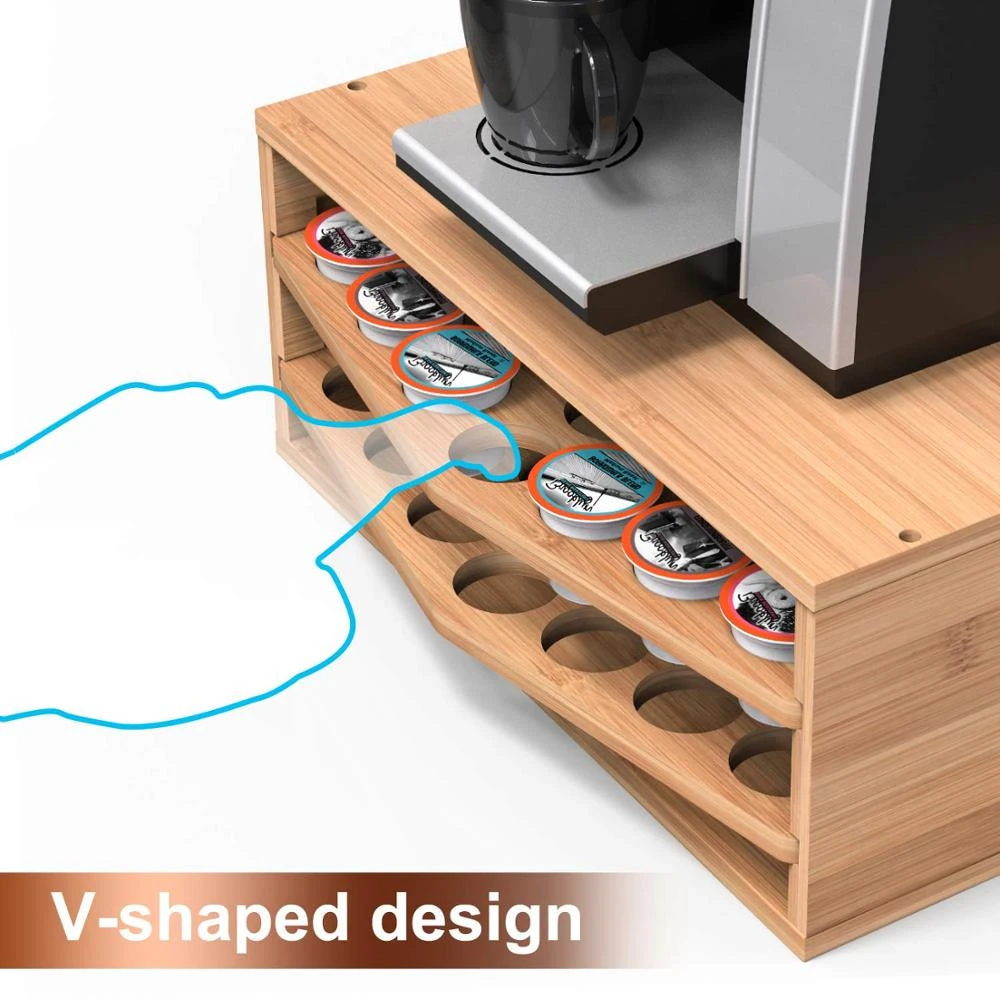 2-tier Bamboo Coffee Pod Holder Storage Organizer with Drawer