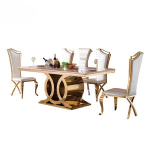 2017 new luxury stainless steel dining table set modern marble dining table set with marble table top