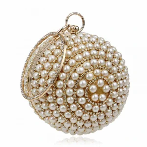 2020 Arrivals 5colors wedding elegant women formal pearl beaded crystal round ball shaped evening clutch bag