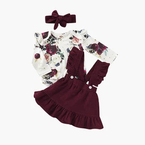 2020 autumn new product three-piece baby and toddler flower print strap sets hot sales of new girls&#39; baby skirts