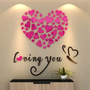 2020 Newest Love Acrylic Creative 3D Wall Stickers Heart Wall Decal DIY Bedroom Living Room TV Background Wall Art Paper