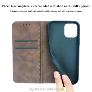 2021 hot selling mobile phone leather case clamshell mobile phone shell type wallet magnetic absorption folding plug-in card