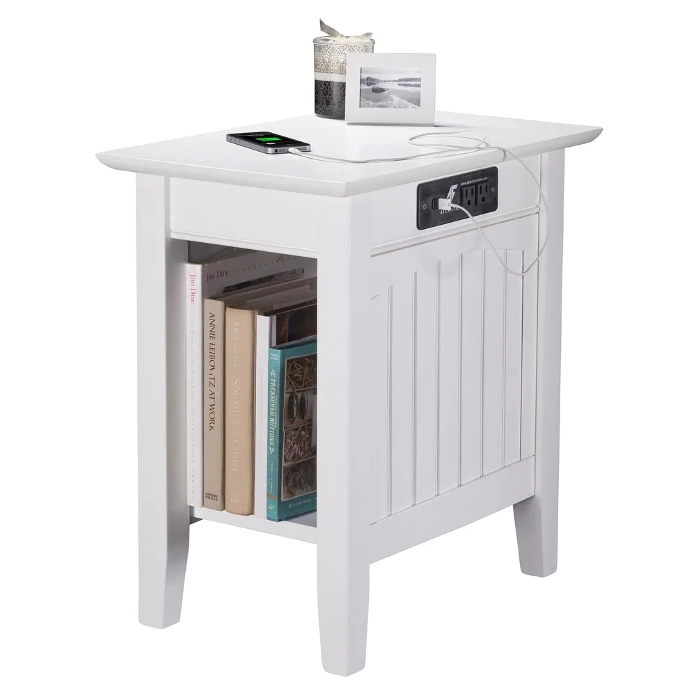 22-White wood side table with USB port