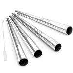 241*12mm custom Logo Extra Wide Long Reusable Fat Boba Metal Smoothie Straws bubble tea straw