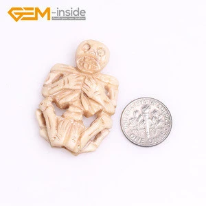 27x41mm White Large Full Body Skull Skeleton Carved Bone Beads For Jewelry Making 1 Pcs To Sale