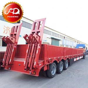 3 axle 100ton lowbed trailer for carry bulldozer with hydraulic folding ramps