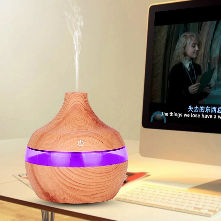 300ml Noiseless wood grain Ultrasonic Air diffuser with 7 colorful breathing night lights