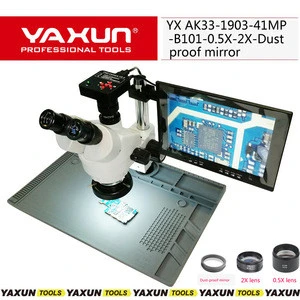 3.5x--90x zoom YAXUN AK33 trinocular microscope set ,41MP FHD HDMI camera with 48 by 32 big base ,with 10 inch 1080p LCD Monitor