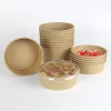 36OZ 1000ml Disposable Printed Take Away brown kraft paper salad poke bowl with clear Lid eco friendly