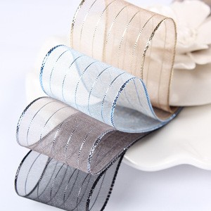 3/8&quot; 10MM to 1.5&#39;&#39; 38MM Glitter Stripe Organza Ribbons For Hair Bows DIY Handmade Materials