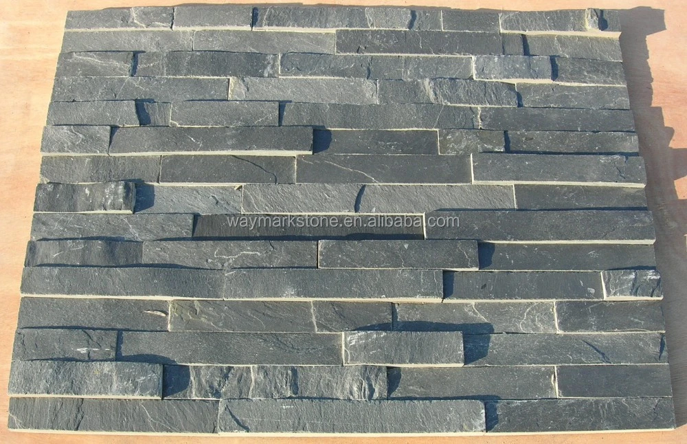 3D effect decorative black stone slate wall cladding